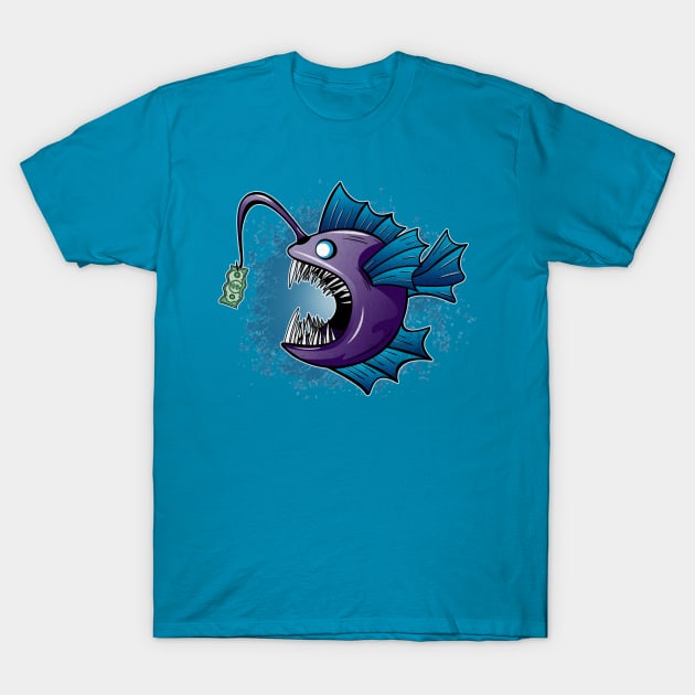 Grunge Anglerfish Dollar Fishing T-Shirt by PawkyBear